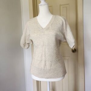 Cotton/Metallic Stripe V-Neck Sweater Neutral